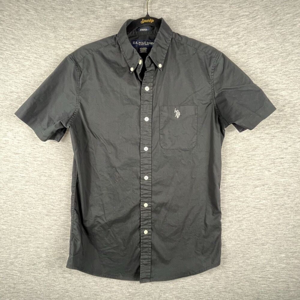 US Polo Assn Button Down Short Sleeve Shirt Size Small Stretch Black